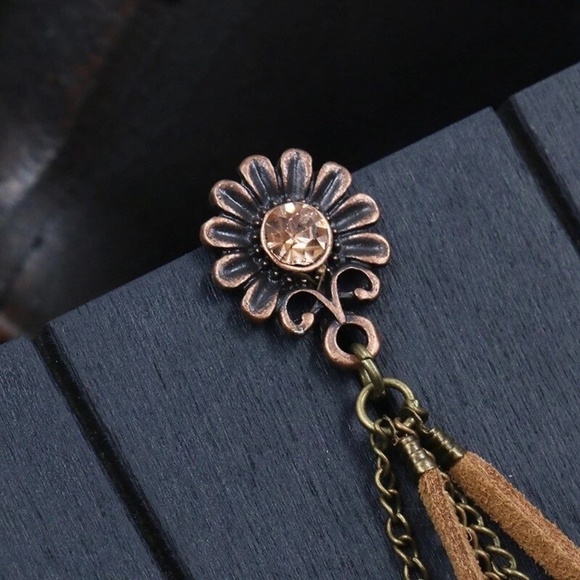 Leather Tassel Shell and Feather Boho Turquoise Earrings - Picture 4 of 7